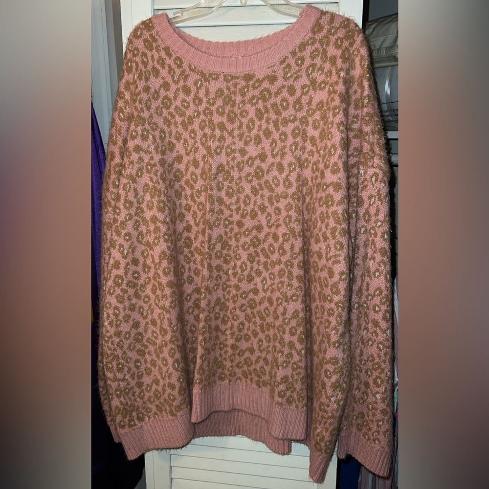 Leopard Print Pink and Tan Sweater